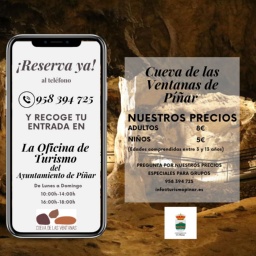 Cartel informativo de horarios y precio Cueva